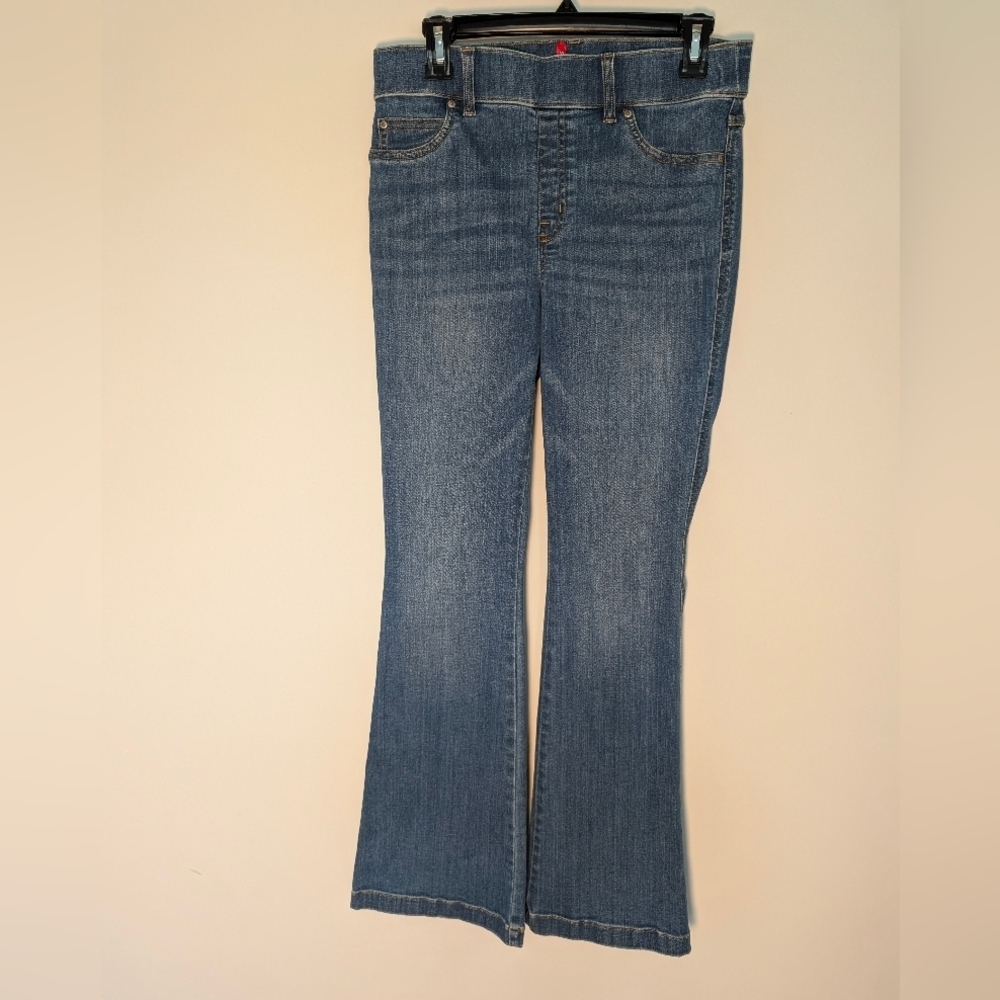 Spanx Flare Jeans Womens Medium Blue Pull On Stretch Shapewear Pants